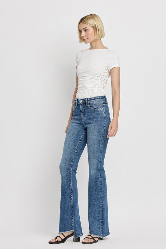 High Rise Slant Hem Flare Jeans VERVET by Flying Monkey