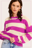 Striped Round Neck Loose Fit Sweater La Miel