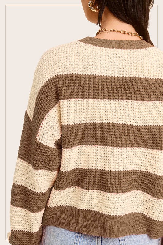 Striped Round Neck Loose Fit Sweater La Miel