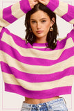 Striped Round Neck Loose Fit Sweater La Miel