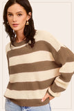 Striped Round Neck Loose Fit Sweater La Miel