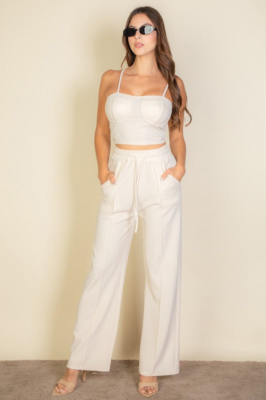 Capella Casual Bustier Cami Top & Slant Straight Pants Set