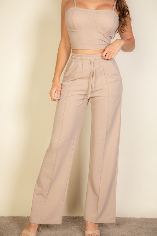 Capella Casual Bustier Cami Top & Slant Straight Pants Set