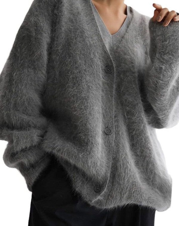 Fuzzy oversized button front cardigan Miss Sparkling