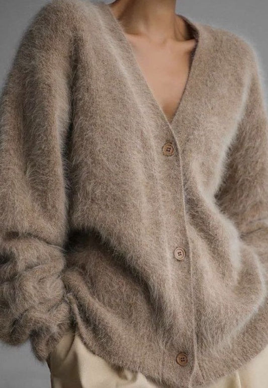 Fuzzy oversized button front cardigan Miss Sparkling