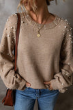 Pearl Drop Shoulder Round Neck Sweater SHEWIN INC.