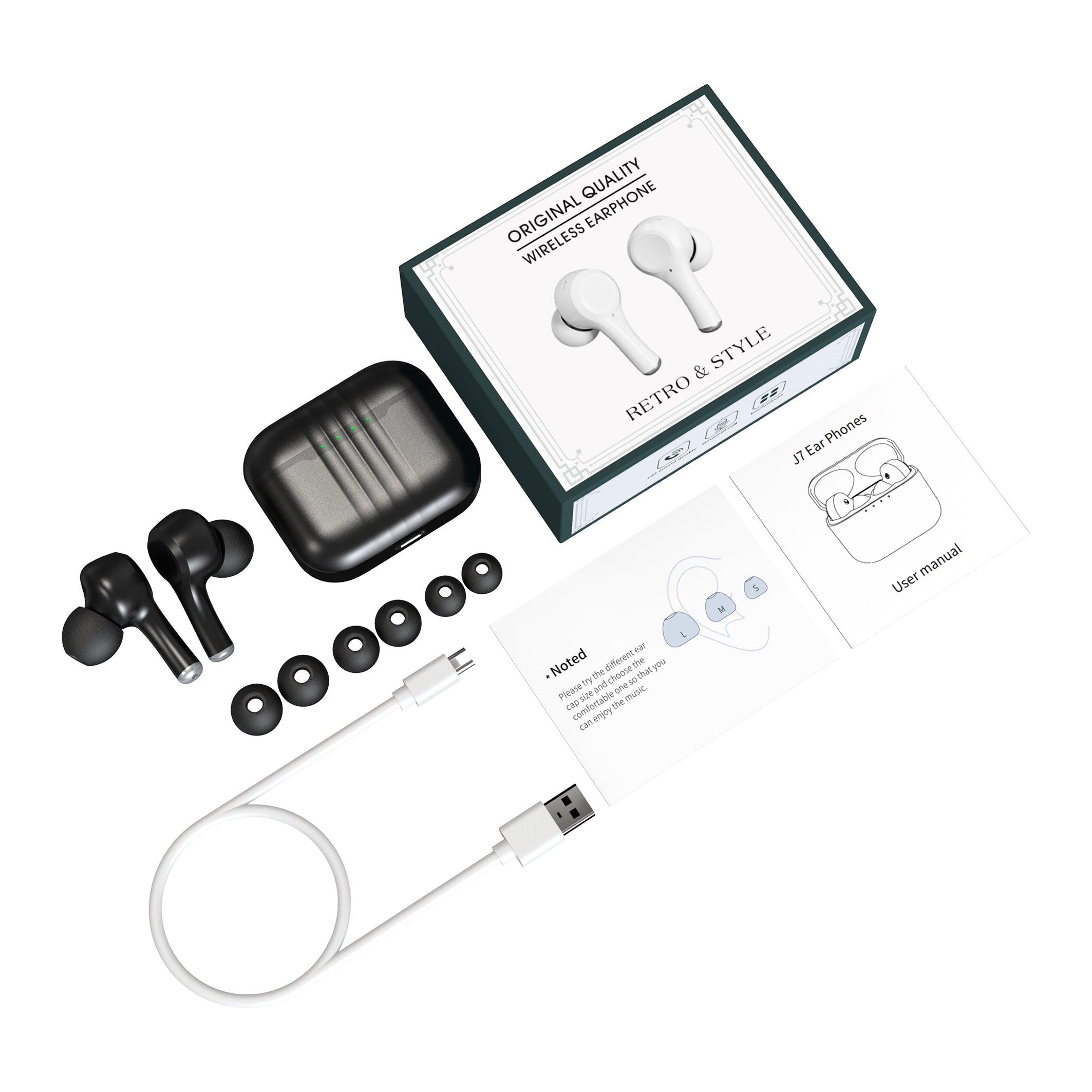 DZ-iTech Wireless Earbuds J7, ANC+ENC, Noise Cancelling Headsets TWS BT5.3. 25H of Usage time, Built-in Microphone, True Wireless Stereo, Waterproof