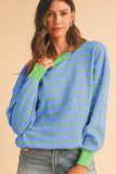 Stripe Round Neck Drop Shoulder Loose Sweater SHEWIN INC.