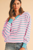 Stripe Round Neck Drop Shoulder Loose Sweater SHEWIN INC.