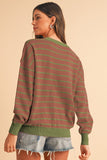 Stripe Round Neck Drop Shoulder Loose Sweater SHEWIN INC.