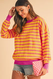 Stripe Round Neck Drop Shoulder Loose Sweater SHEWIN INC.