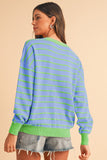 Stripe Round Neck Drop Shoulder Loose Sweater SHEWIN INC.