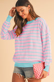 Stripe Round Neck Drop Shoulder Loose Sweater SHEWIN INC.