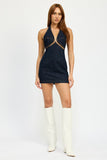 HALTER NECK MINI DENIM DRESS WITH CUT OUT Emory Park