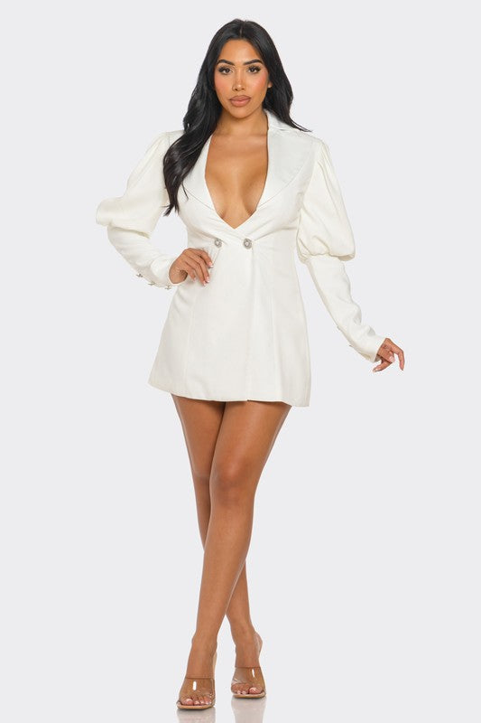 Ivory Puff Sleeve Blazer Dress Athina