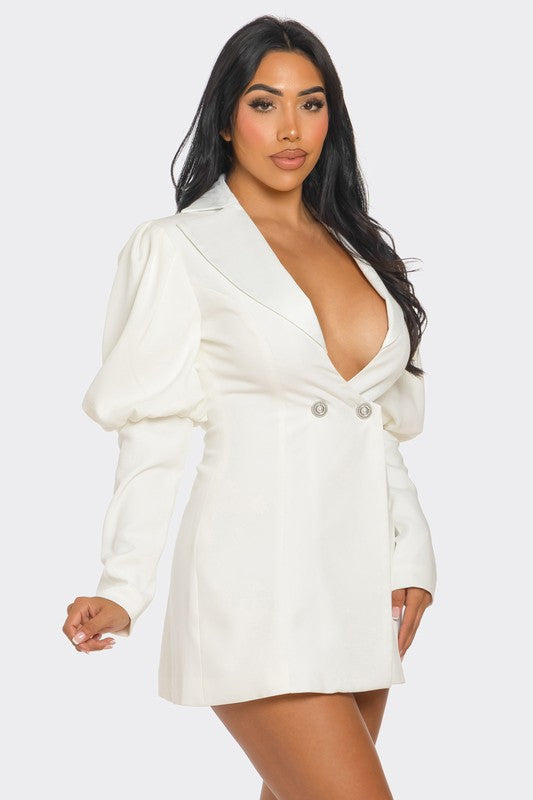 Ivory Puff Sleeve Blazer Dress Athina