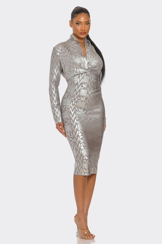 Metallic Zigzag Holiday Bandage dress Athina