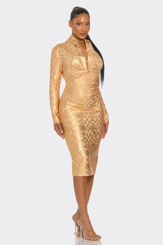 Metallic Zigzag Holiday Bandage dress Athina