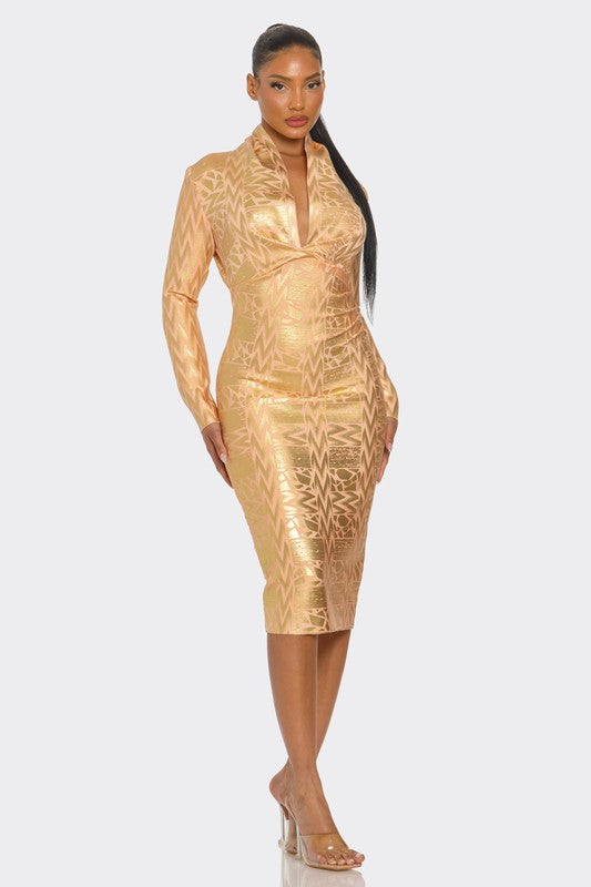 Metallic Zigzag Holiday Bandage dress Athina