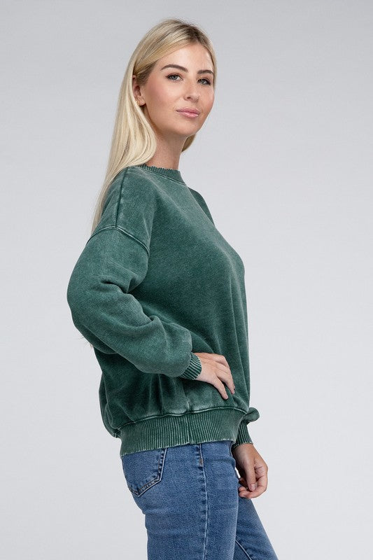 Acid Wash Fleece Oversized Pullover ZENANA