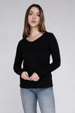 Cotton V-Neck Long Sleeve T-Shirt ZENANA