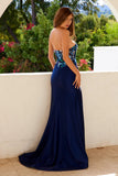 Juliet Glamorous Strapless Embroidered Sequin Slit Gown JT2496A Juliet