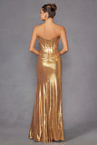 Juliet Luxe Metallic Strapless Slit Evening Gown JT2500A Juliet