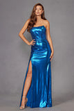 Juliet Luxe Metallic Strapless Slit Evening Gown JT2500A Juliet