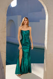 Juliet Luxe Metallic Strapless Slit Evening Gown JT2500A Juliet