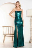 Juliet Luxe Metallic Strapless Slit Evening Gown JT2500A Juliet