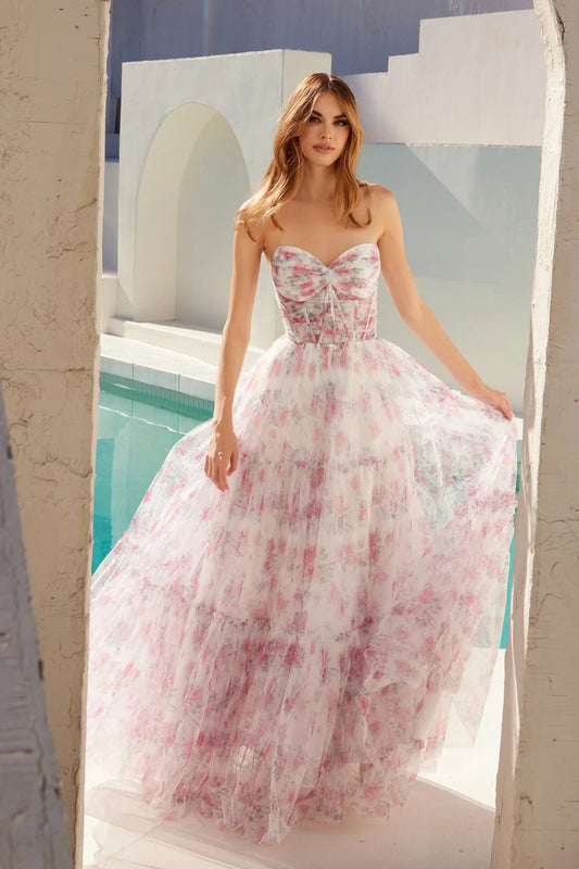 Juliet Print Strapless A-line Gown JT2507A - Rosa Apparel