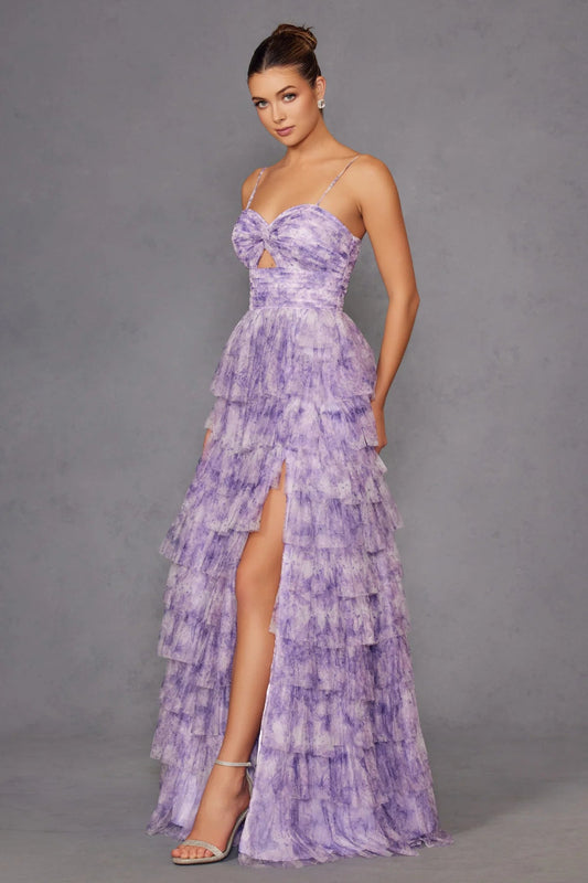 Juliet Print Sleeveless A-line Tiered Gown JT2508A - Rosa Apparel