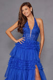 Juliet Halter Ruffled A-line Slit Gown JT2556S Juliet