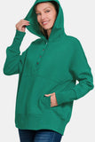 Zenana Half Snap Long Sleeve Hoodie with Kangaroo Pocket Trendsi