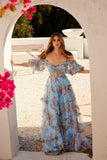 Juliet Print Off Shoulder Ruffled Gown JT2887C Juliet