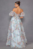 Juliet Print Off Shoulder Ruffled Gown JT2887C Juliet