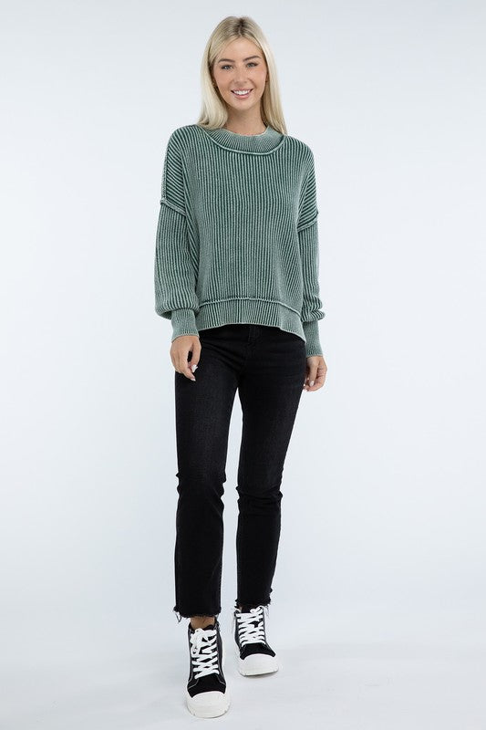 Washed Side Slit Oversized Cropped Sweater ZENANA