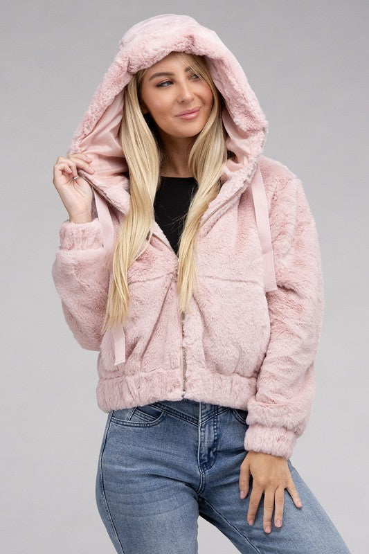 Ambiance Fluffy Zip-Up Teddy Sweater Hoodie Ambiance Apparel