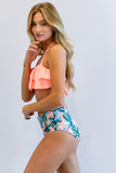 Davi & Dani Solid Ruffle Top And Printed Bottom Swimsuit - Rosa Apparel