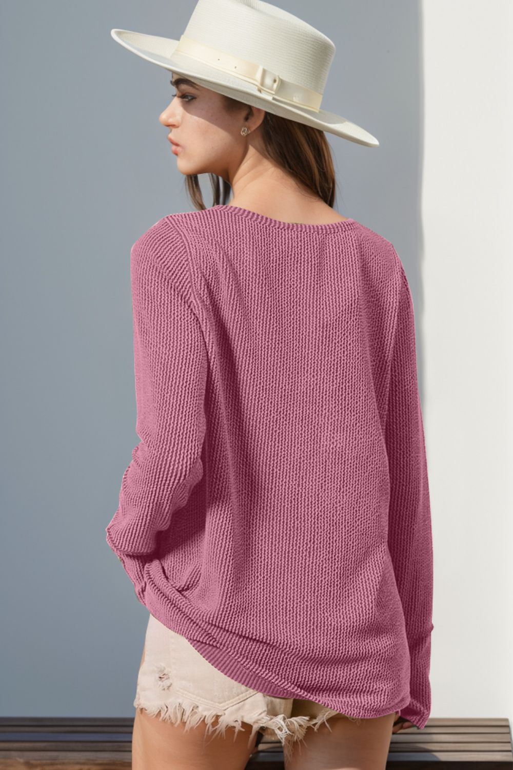 Double Take Full Size Notched Thumbhole Long Sleeve T-Shirt Trendsi