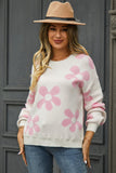 Angel Wings Floral Print Round Neck Dropped Shoulder Pullover Sweater Trendsi