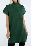 Mock Neck Short Sleeve Sweater Dress with Pocket ZENANA