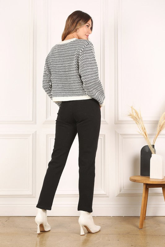 Herringbone Pattern Crew Neck Sweater Lilou