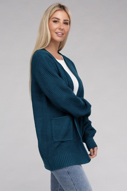 Low Gauge Waffle Open Cardigan Sweater ZENANA