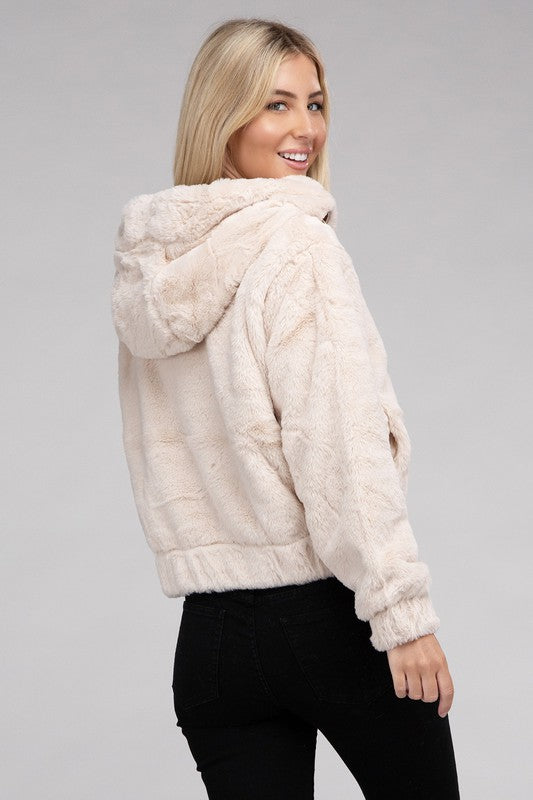 Ambiance Fluffy Zip-Up Teddy Sweater Hoodie Ambiance Apparel