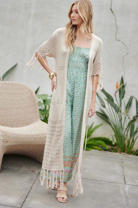 Solid Long Cardigan With Fringe Davi & Dani