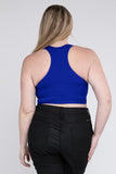 Zenana Plus Ribbed Cropped Racerback V-Neck Tank Top