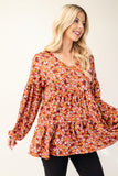 Celeste Full Size Floral V-Neck Balloon Sleeve Blouse Trendsi