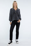 Washed Collared Henley Sweater ZENANA