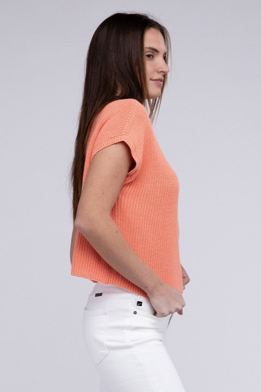 Mock Neck Short Sleeve Cropped Sweater ZENANA